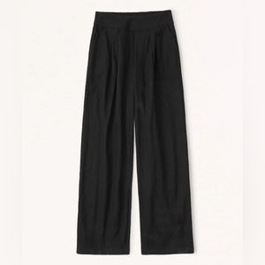 Abercrombie Linen-Blend Ultra Wide-Leg Pant Black